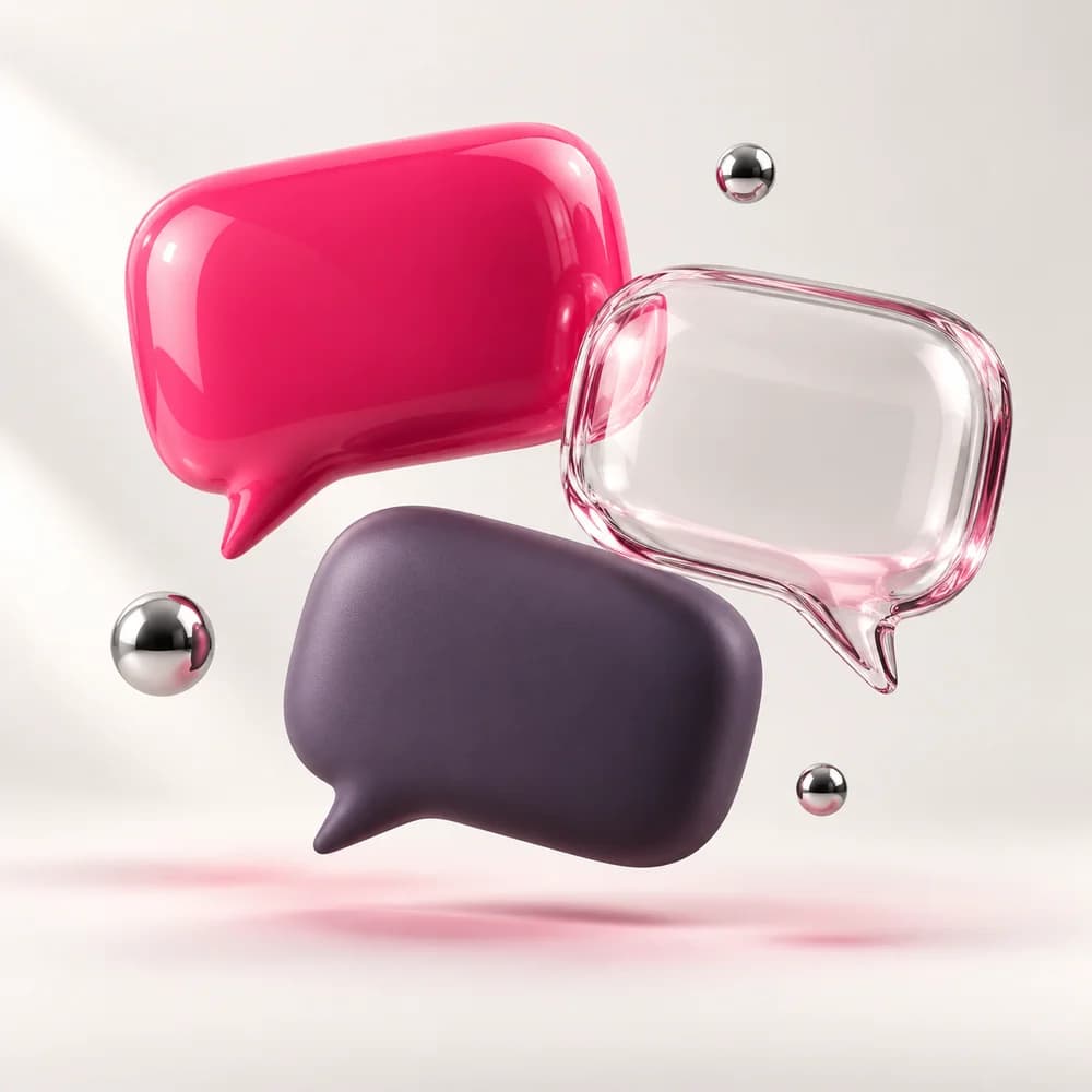Pink, glass, and charcoal conversation bubbles